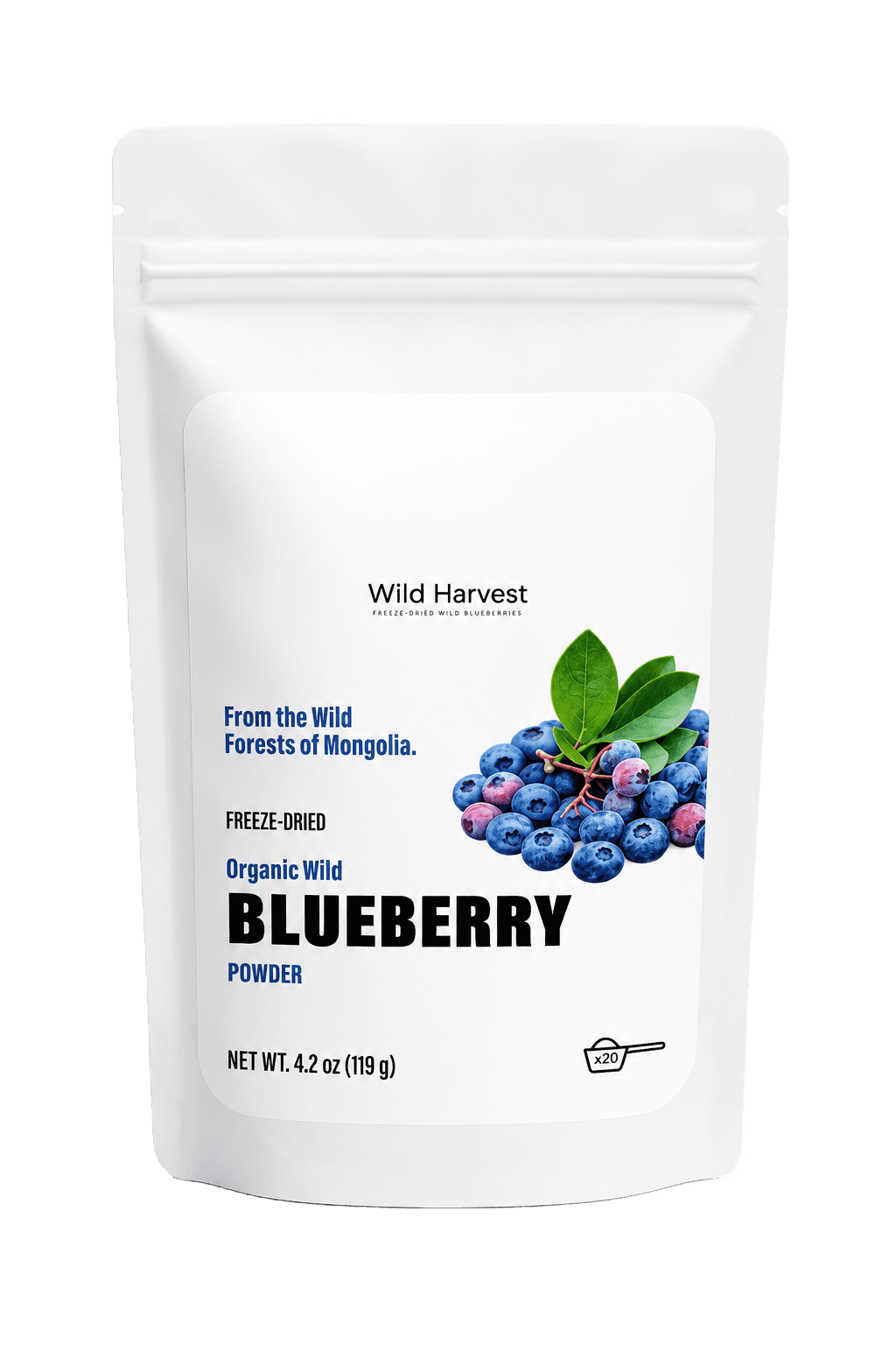 Handpicked Mongolian Wild Blueberry Powder, pouch