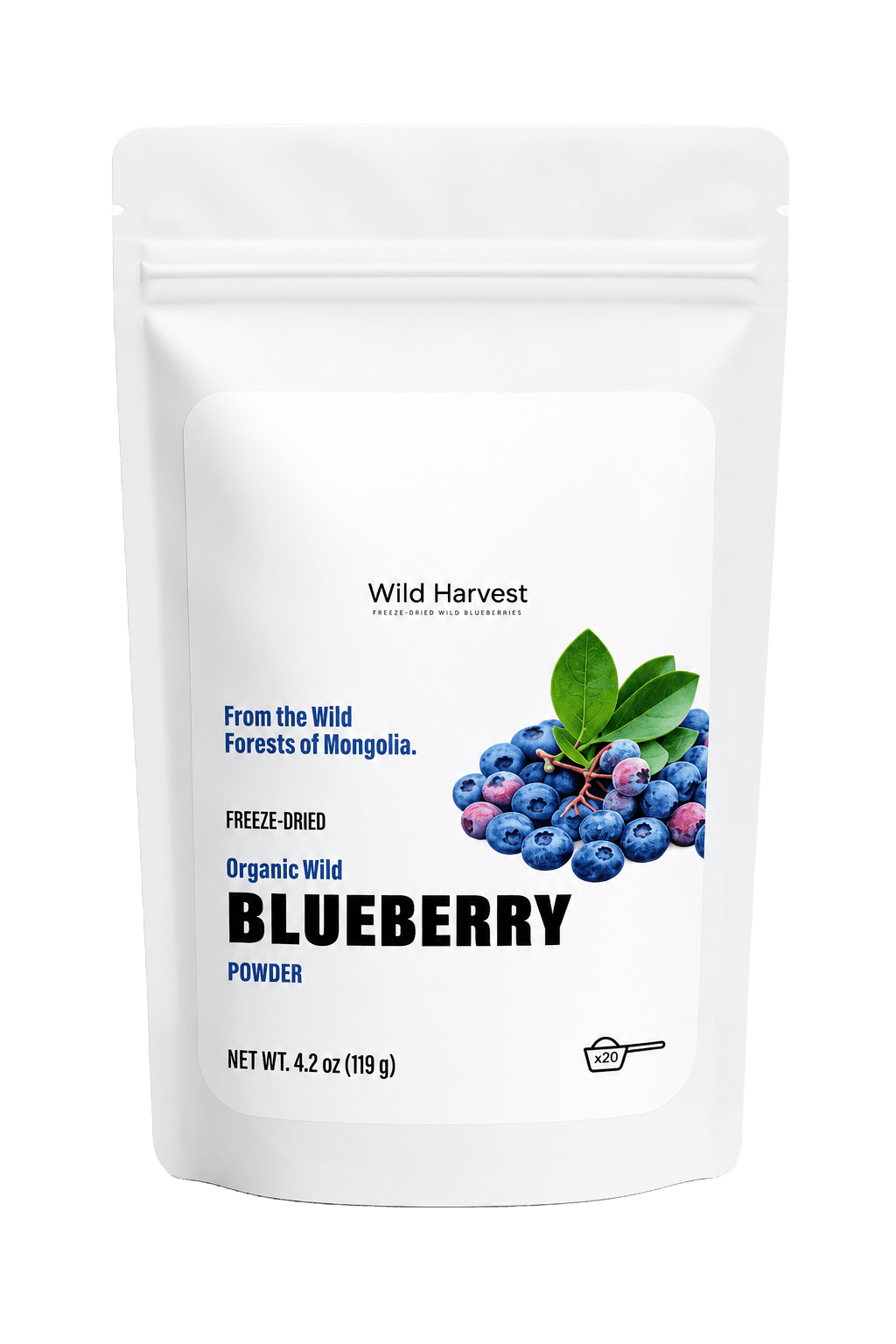 Handpicked Mongolian Wild Blueberry Powder, pouch